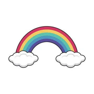 Vector cute illustration of a rainbow and two clouds on a white background Illustration