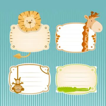 Vector Cute Jungle Animals label Set Stock Illustration