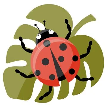 Vector Cute Ladybug sitting on a leaf Cartoon Illustration for postcard sti.. Stock Illustration