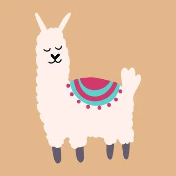 Vector cute lama in cartoon hand drawn childish style. Funny animal character Stock Illustration