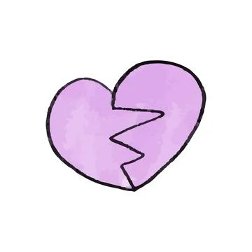 Vector Cute lilac hand drawn watercolor heart broken in half. Stock Illustration