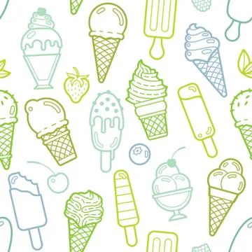 Vector cute lime seamless pattern with ice creams Stock Illustration