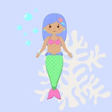 Vector cute little mermaid vector illustration Stock Illustration