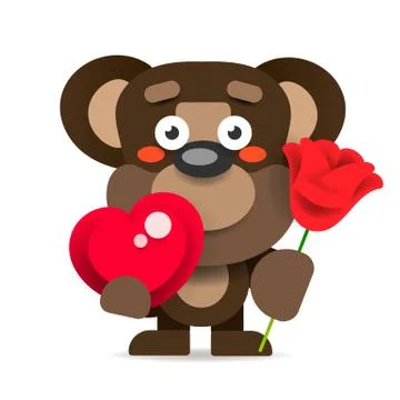 Vector Of Cute Little Teddy Bear Holding Red Heart. Illustrazione stock