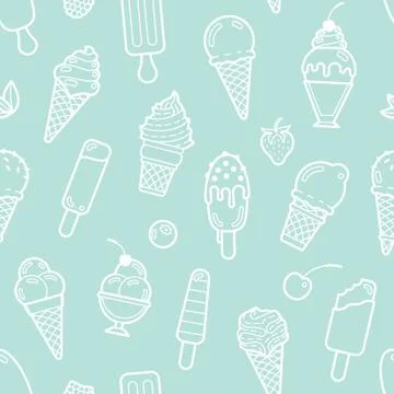 Vector cute mint seamless pattern with ice creams Stock Illustration