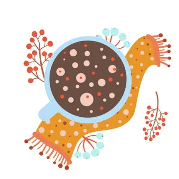 Vector cute mug with cocoa or coffee. Cozy autumn illustration of a hot drink Illustration