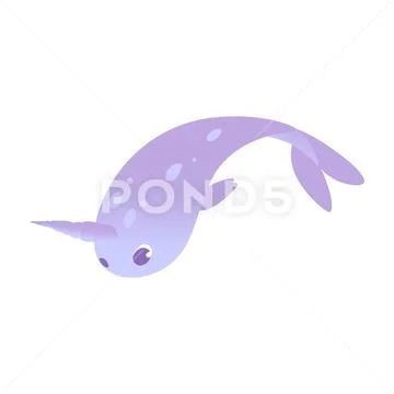 Vector cute narwhal character with horn flat icon Stock Illustration