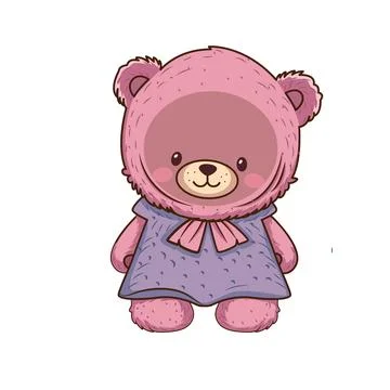 Vector cute pink bear doll with bow icon. Vector Playful bright pink bear Stock Illustration