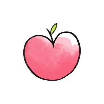 Vector Cute pink heart hand drawn in watercolor in the shape of an apple. Stock Illustration