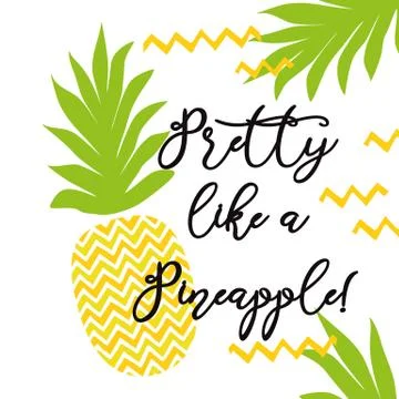 Vector cute print with pineapple. Summer fresh design with juicy and sweet pi Stock Illustration