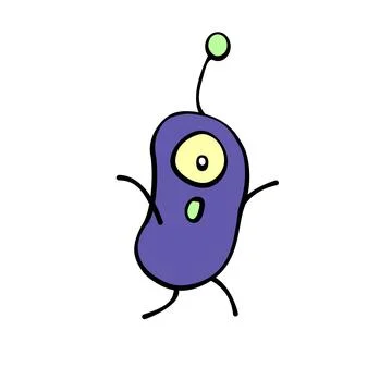 Vector cute purple funny alien in doodle flat style. Simple illustration, c.. Stock Illustration