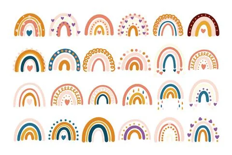 Vector Cute Raibow Big set Nursery baby print symbol collection pastel colors Stock Illustration