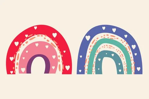 Vector cute rainbow in boho minimalistic style. Artistic modern arch shapes set 스톡 일러스트