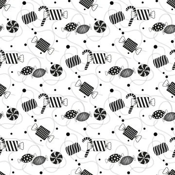 Vector cute seamless with candys and Lollipops on white Stock Illustration