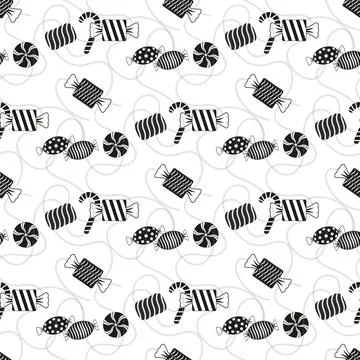 Vector cute seamless with candys and Lollipops on white Stock Illustration
