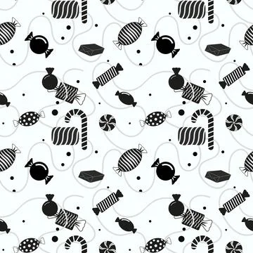Vector cute seamless with candys and Lollipops on white Stock Illustration