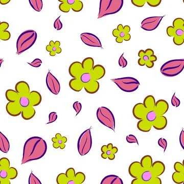 Vector cute seamless floral pattern with pink and yellow flowers and leaves on Illustrazione stock