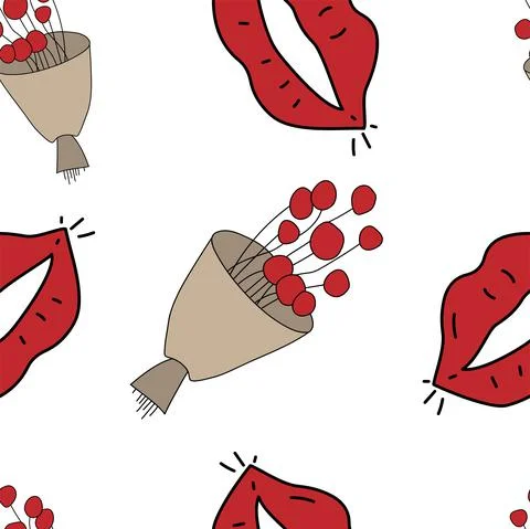 Vector. Cute seamless love pattern with hand drawn bouquet of flowers Stock Illustration