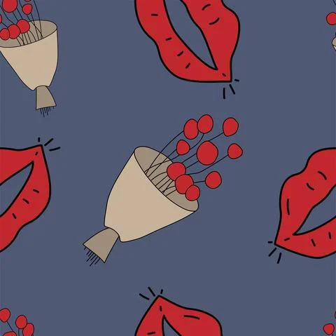 Vector. Cute seamless love pattern with hand drawn bouquet of flowers Stock Illustration