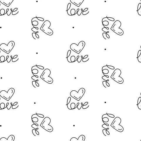 Vector. Cute seamless love pattern with hand drawn heart and lettering: love. Stock Illustration