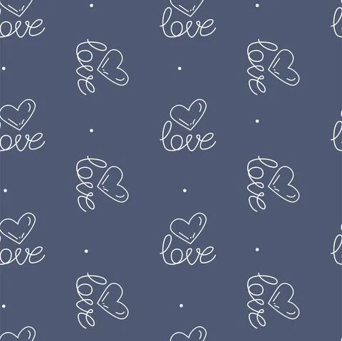 Vector. Cute seamless love pattern with hand drawn heart and lettering: love. Illustrazione stock