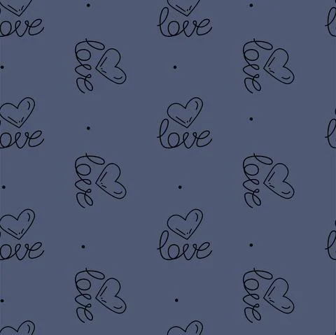 Vector. Cute seamless love pattern with hand drawn heart and lettering: love. 스톡 일러스트
