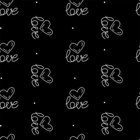Vector. Cute seamless love pattern with hand drawn heart and lettering: love. Stock Illustration