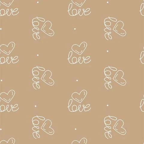 Vector. Cute seamless love pattern with hand drawn heart and lettering: love. Stock Illustration