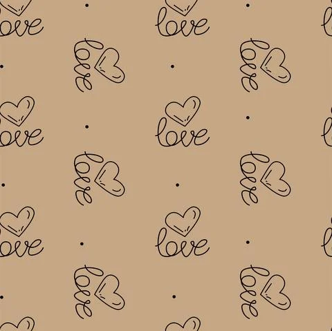 Vector. Cute seamless love pattern with hand drawn heart and lettering: love. Stock Illustration