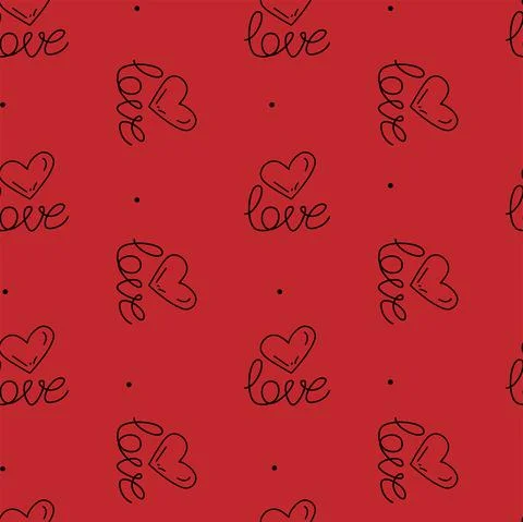 Vector. Cute seamless love pattern with hand drawn heart and lettering: love. Stock Illustration