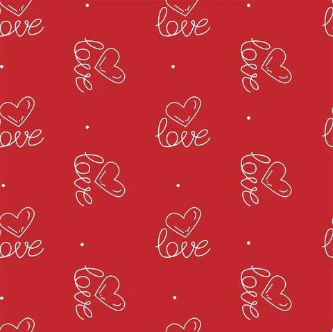 Vector. Cute seamless love pattern with hand drawn heart and lettering: love. Stock Illustration