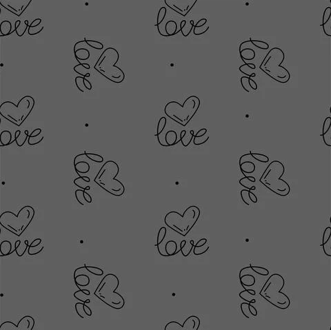 Vector. Cute seamless love pattern with hand drawn heart and lettering: love. Illustrazione stock