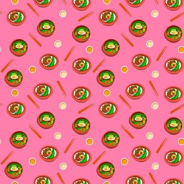 Vector Cute seamless pattern with Asian food in cartoon style. Stock Illustration