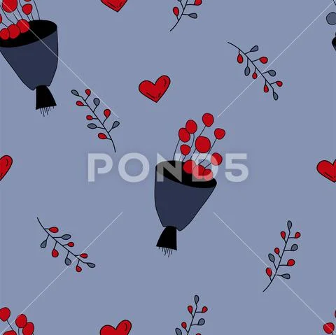 Cute seamless vector illustration pattern with blue hearts and