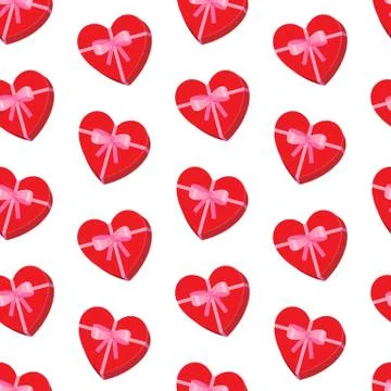 Vector cute seamless pattern with candy boxes in heart shape. Stock Illustration