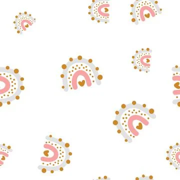 Vector cute seamless pattern with colored rainbow. Simple repeated texture with Stock Illustration