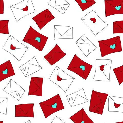Vector. Cute seamless pattern with envelopes, mail, mail, on a white background. 스톡 일러스트