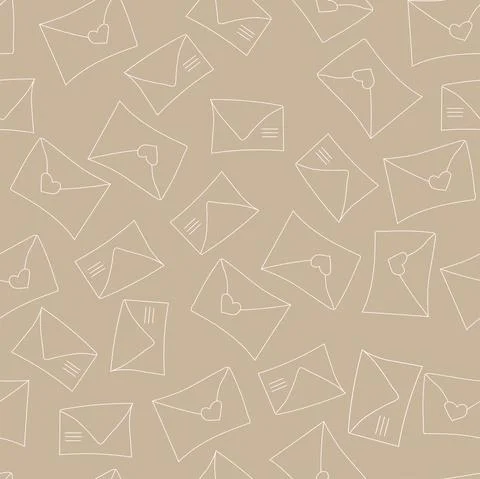 Vector. Cute seamless pattern with envelopes, mail, on a beige background. Stock Illustration