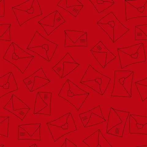 Vector. Cute seamless pattern with envelopes, mail, on a red background. 스톡 일러스트