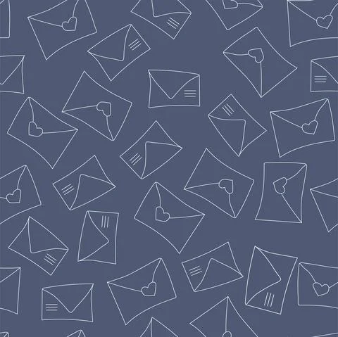 Vector. Cute seamless pattern of love with envelopes, mail, on a blue 스톡 일러스트