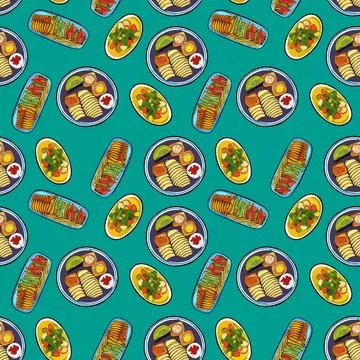 Vector Cute seamless pattern with mexican food in cartoon style. Stock Illustration