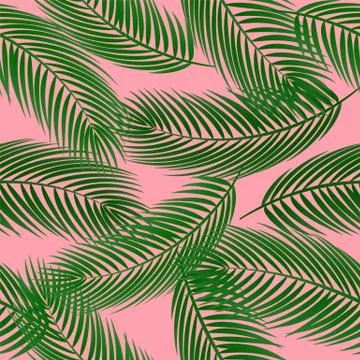 Vector cute seamless pattern with palm leaves on pink background. Illustrazione stock