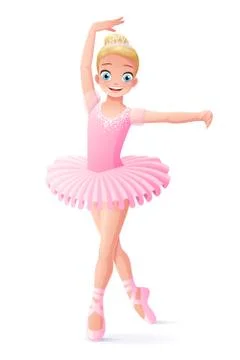 Vector cute smiling young dancing ballerina girl in pink tutu. Stock Illustration