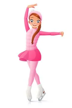 Vector cute smiling young girl figure skating on ice. Stock Illustration