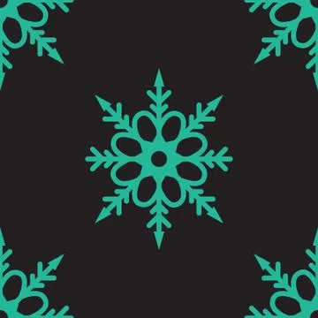 Vector Cute snowflakes seamless pattern on black background. Stock Illustration