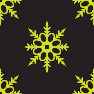 Vector Cute snowflakes seamless pattern on black background. Stock Illustration
