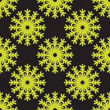 Vector Cute snowflakes seamless pattern on black background. 스톡 일러스트