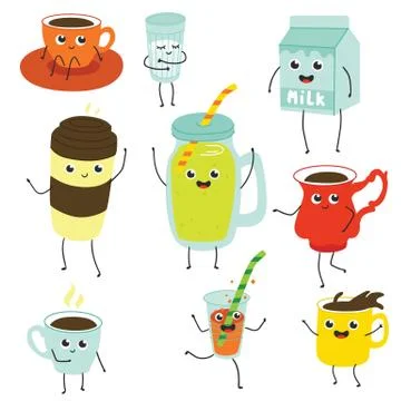 Vector cute soft drink characters collection set Stock Illustration