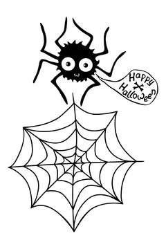 Vector cute spider with candy on the web in cartoon flat style isolated. Happ Illustrazione stock