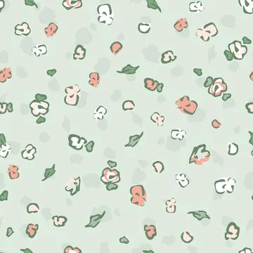 Vector Cute Summer Wild Meadow Florals on Pastel Green seamless pattern backg Illustrazione stock